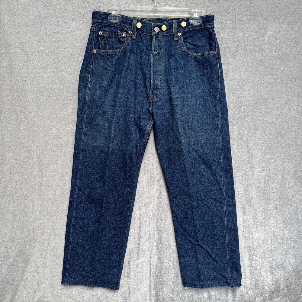 Levis 501 Jeans Mens 34x26.5 Blue Dark Wash Straight Denim Classic Fit Cotton
